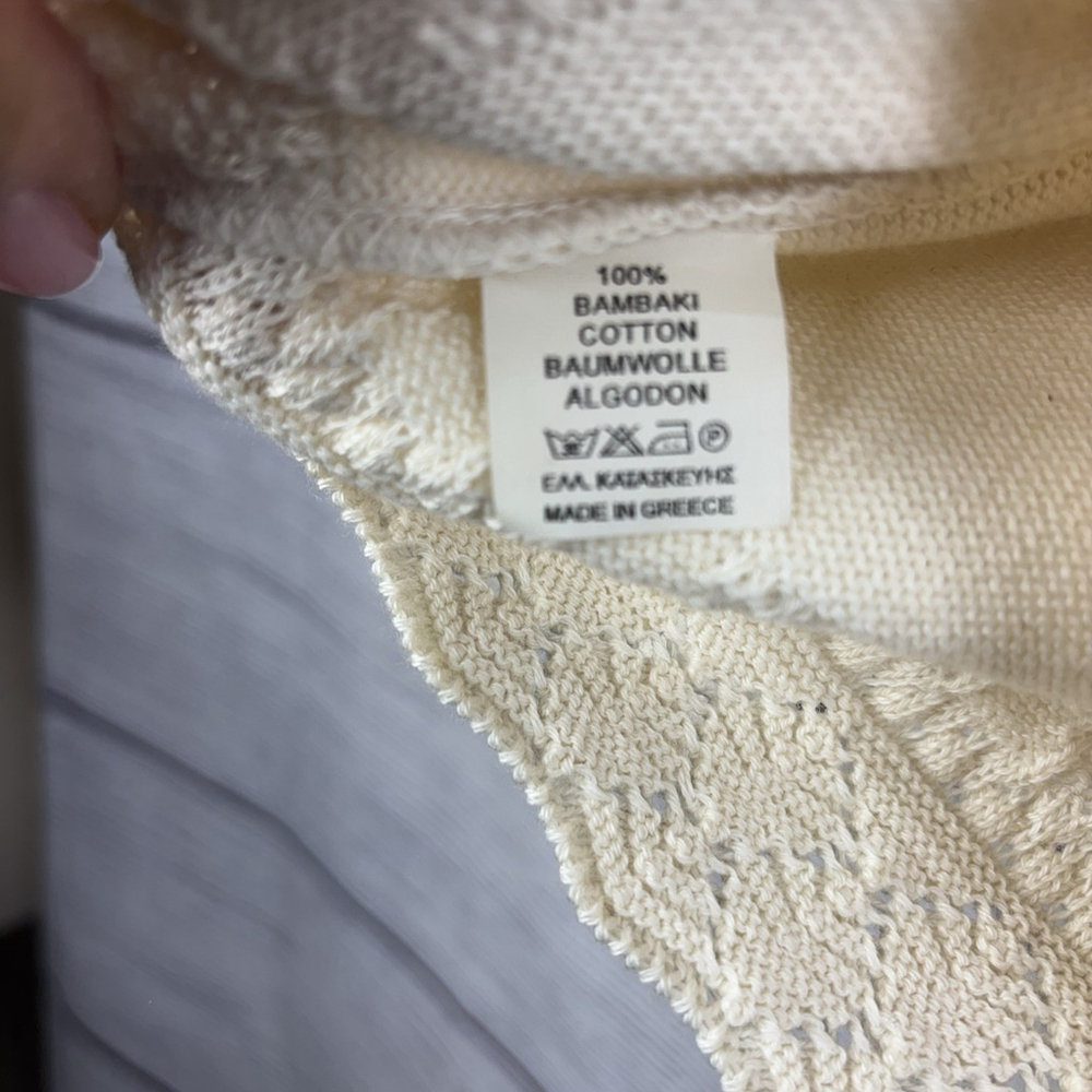 Vintage Cream Knit Cardigan Scalloped Lace Trim Button Up Sweater CottageCore XL - Picture 6 of 6